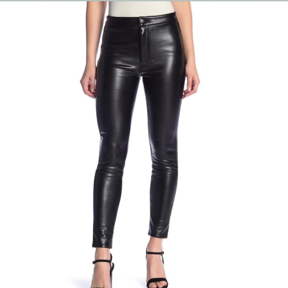 High Rise Faux Leather Black Slim Fit Pants - Size 27 - ASHLEY MASON